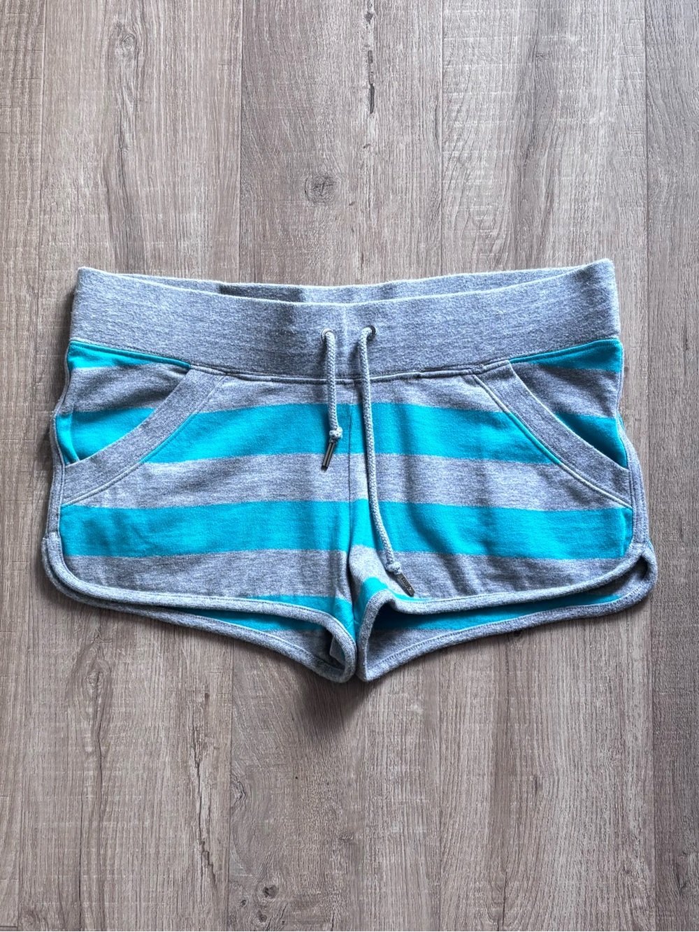 TNA Low Waist Striped Shorts in Blue and Grey